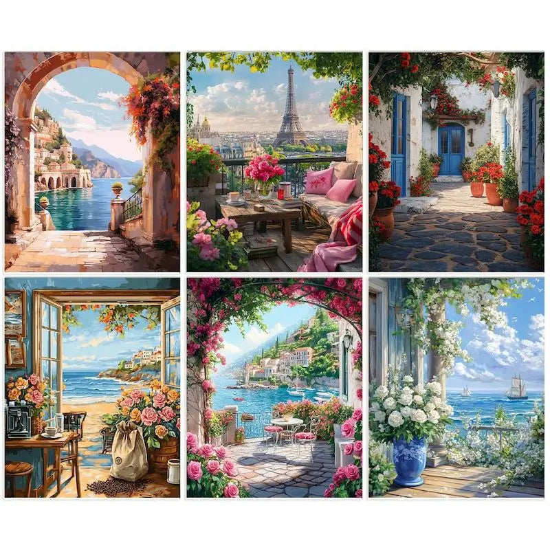 GATYZTORY DIY Oil Painting By Numbers Kit Pink Scenery Acrylic Paint By Numbers Diy Numbers Painting Art On Canvas By Numbers