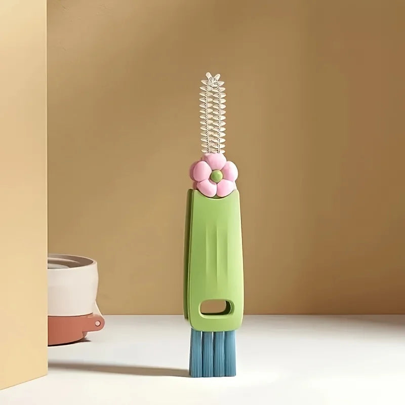 Multifunctional 3 in 1 Cup Cleaning Brushes Rotatable Cup Mouth Brush Bottle Cap Brush Household Groove Gap Cleaning Brush