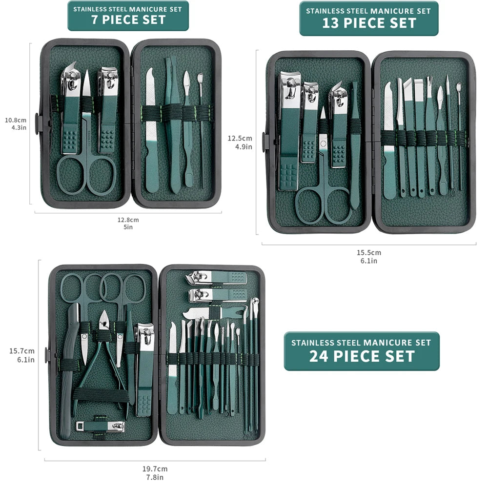 Kit manucure et pédicure 7/13/24 pcs ✂️ – Coupe-ongles et ciseaux inox ✅
