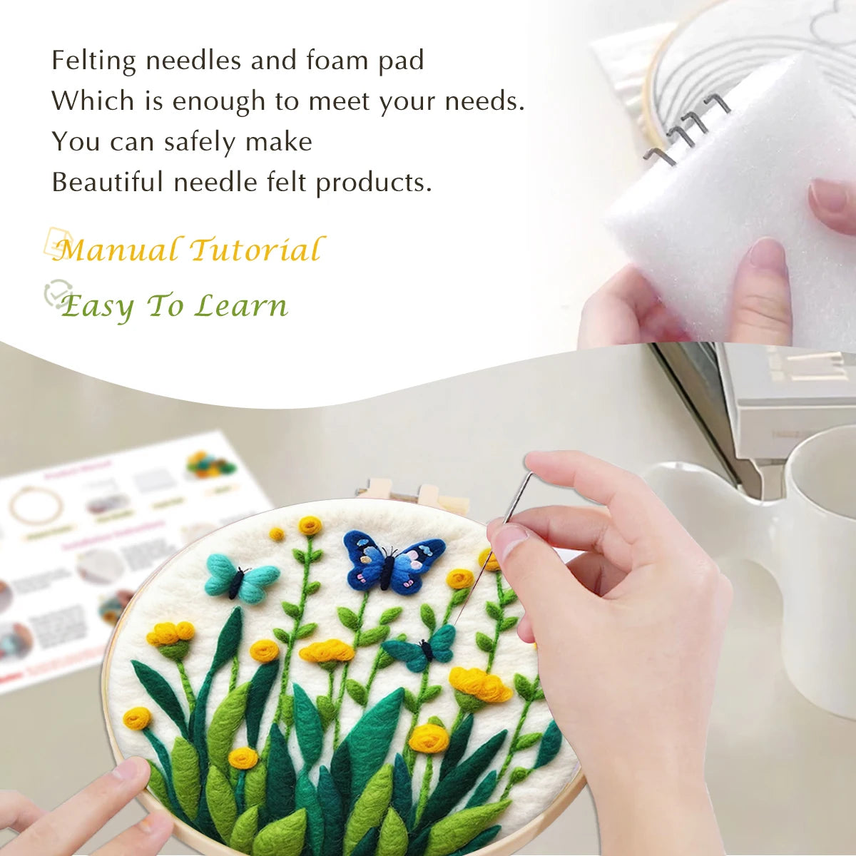 GATYZTORY DIY Wool Painting Kit With Frame Felting Needles Handmade Picture Kit Hot Air Balloon For Home Decors Crafts Gift
