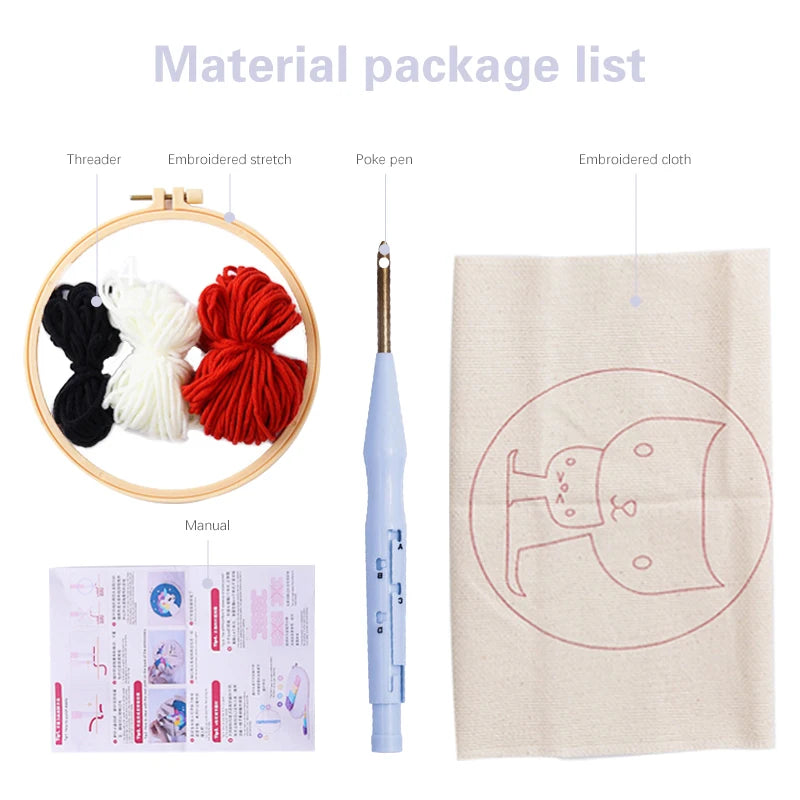 Decorative Punch Needle Embroidery Cartoon Animal Pattern For Adults DIY Needlework Wool Punch Needle Poke Embroidery Kit