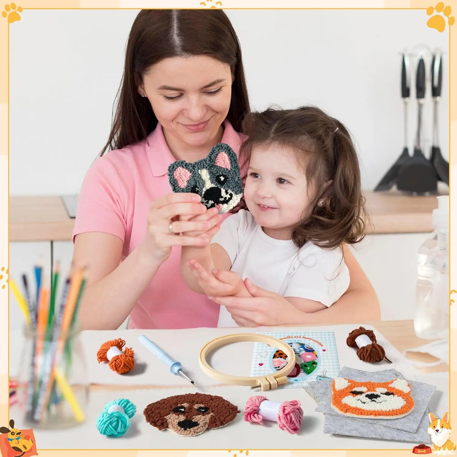 6pcs Cat Punch Needle Embroidery Coaster Set For Adult Punch Needle Embroidery Set Animal Tufting Coaster Art and Crafts