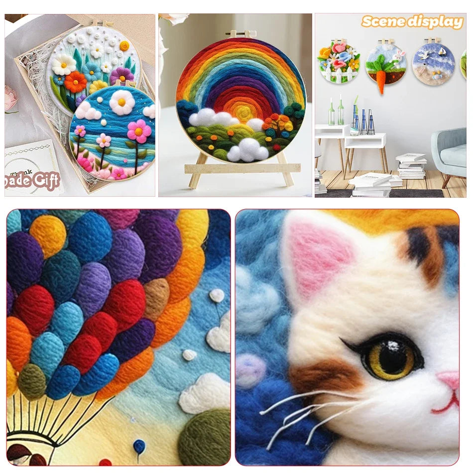 Starry Sky Landscape Needle Felting Painting Kits Adult DIY Wool Needle Felting Starter Kit Mountain Scenery Craft Painting Gift