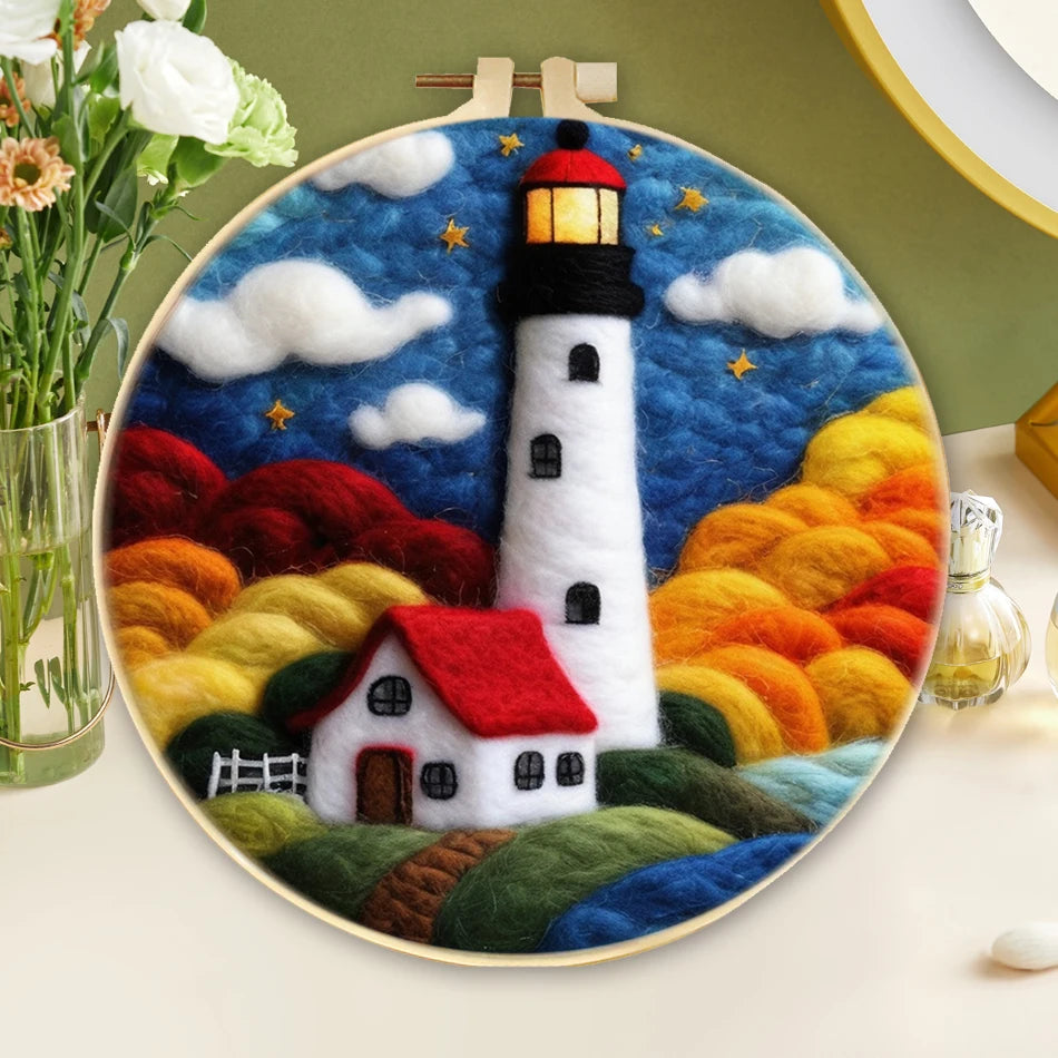 GATYZTORY DIY Wool Painting Kit With Frame Felting Needles Handmade Picture Kit Hot Air Balloon For Home Decors Crafts Gift