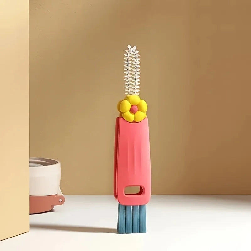 Multifunctional 3 in 1 Cup Cleaning Brushes Rotatable Cup Mouth Brush Bottle Cap Brush Household Groove Gap Cleaning Brush