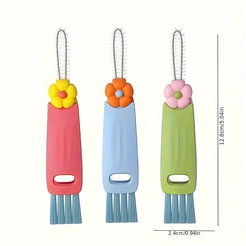 Multifunctional 3 in 1 Cup Cleaning Brushes Rotatable Cup Mouth Brush Bottle Cap Brush Household Groove Gap Cleaning Brush
