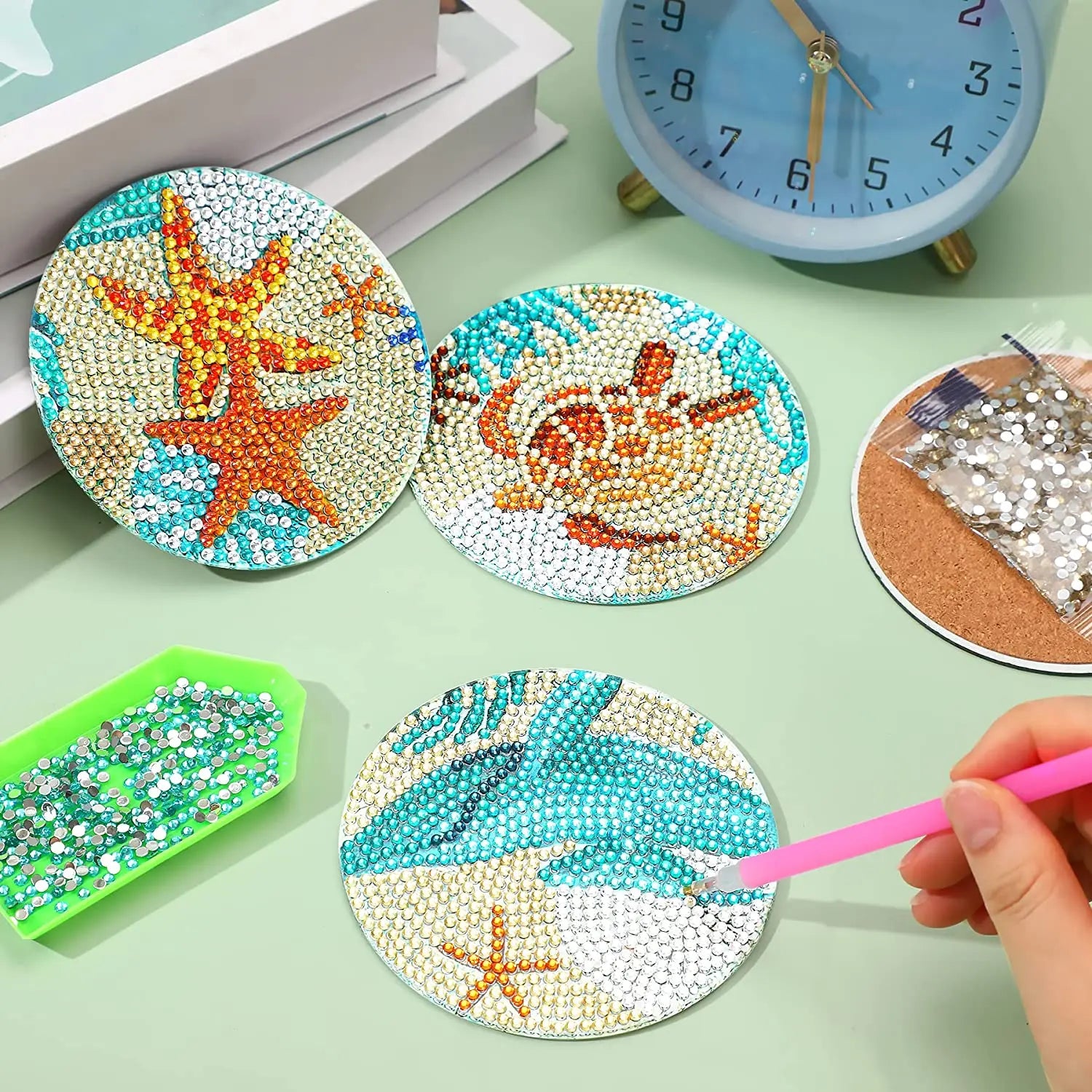 GLOBAL 8pcs/Set DIY Diamond Painting Coasters Animal Cup Cushion for Drinks Crystal Rhinestones Diamond Art Coasters with Holder