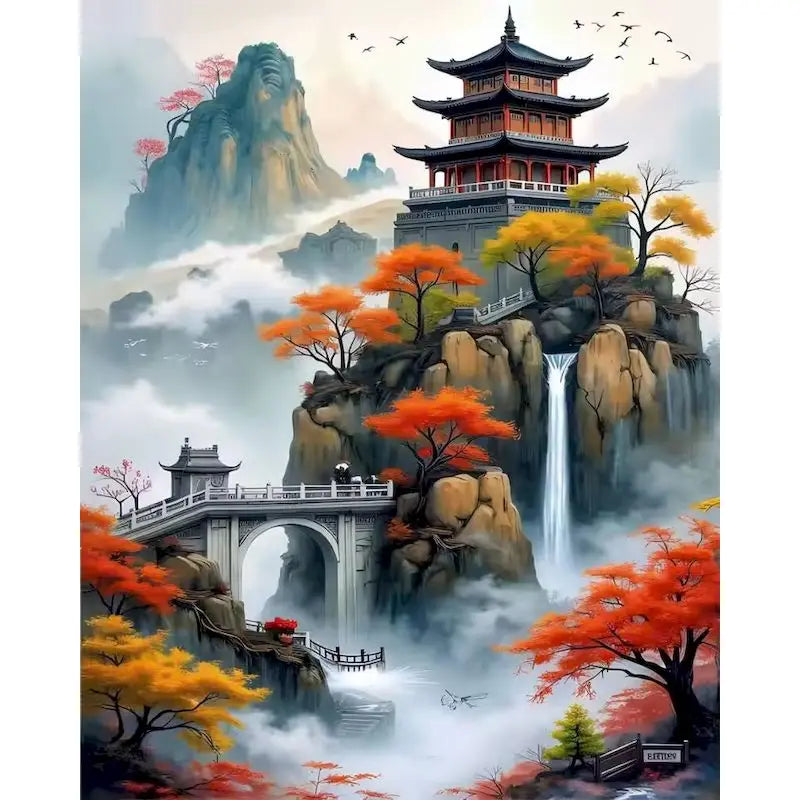 GATYZTORY Sakura Pagoda Painting By Numbers Kits Landscape Drawing Frame Acrylic Paint Coloring By Numbers For Home Decor