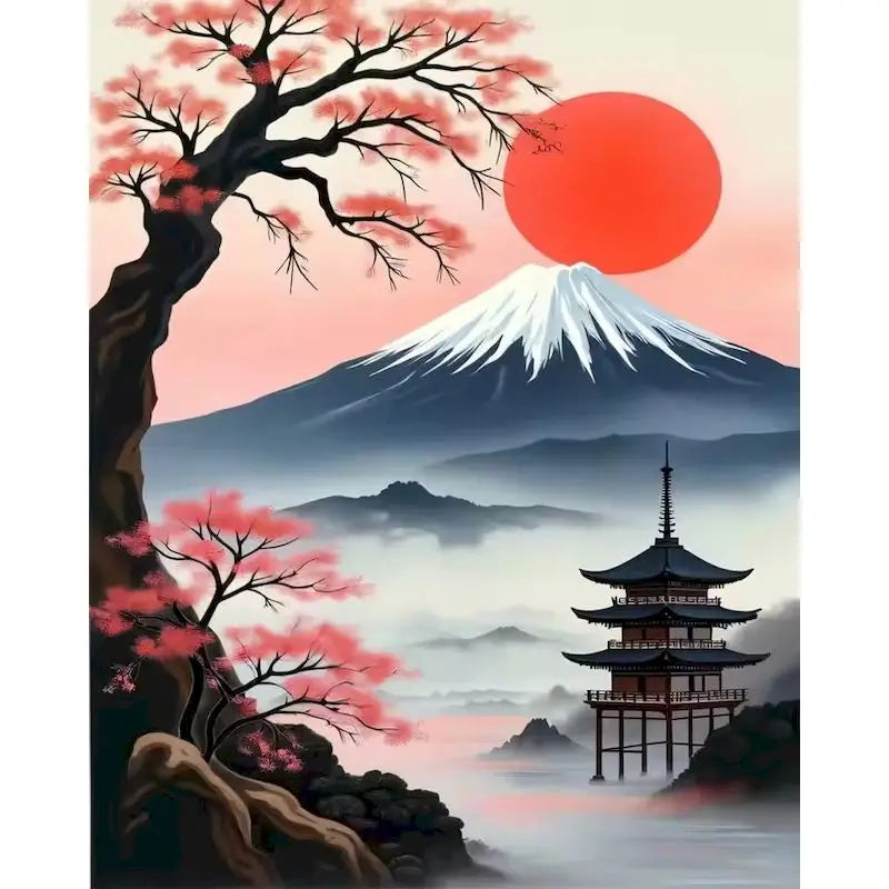 GATYZTORY Sakura Pagoda Painting By Numbers Kits Landscape Drawing Frame Acrylic Paint Coloring By Numbers For Home Decor