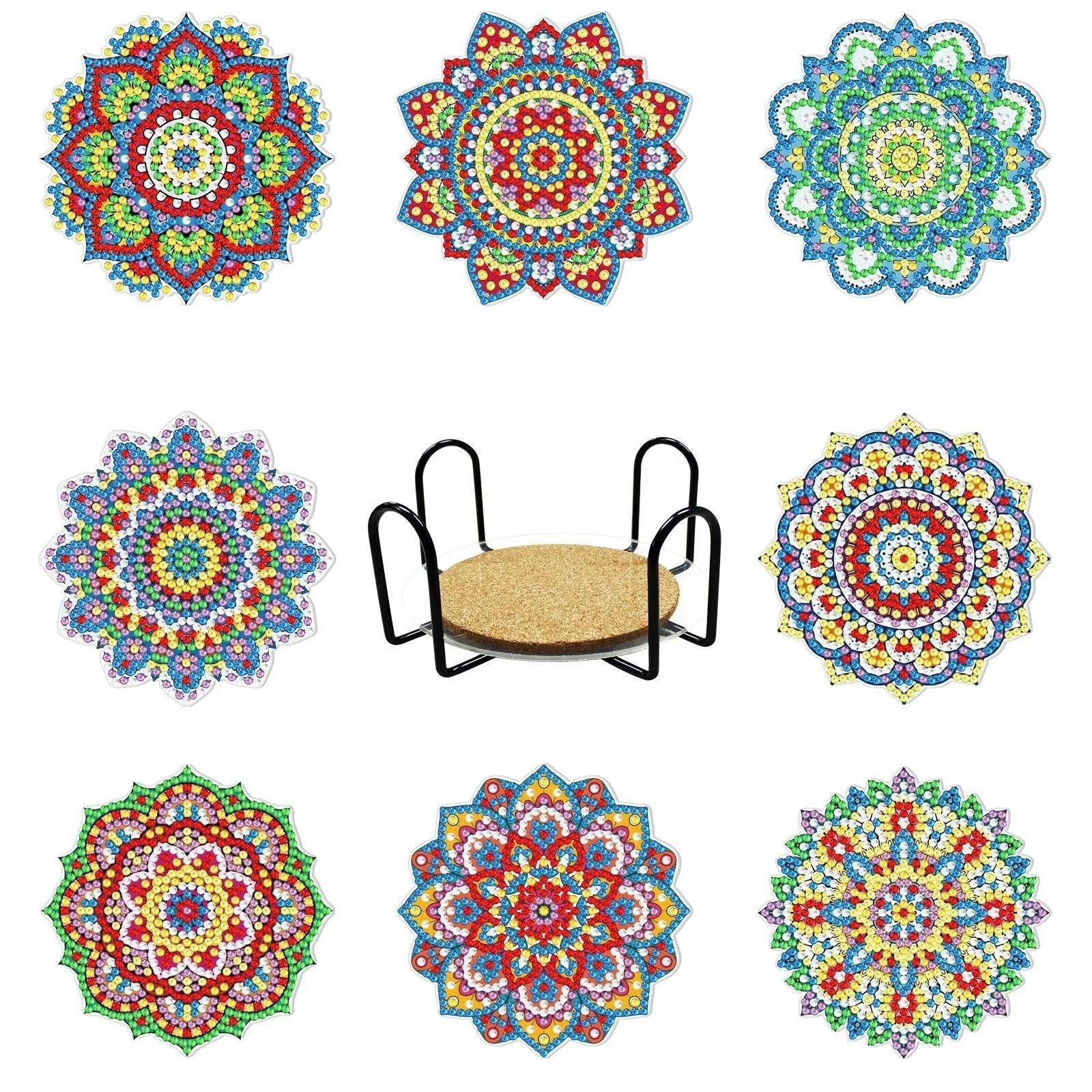 GLOBAL 8pcs/Set DIY Diamond Painting Coasters Animal Cup Cushion for Drinks Crystal Rhinestones Diamond Art Coasters with Holder