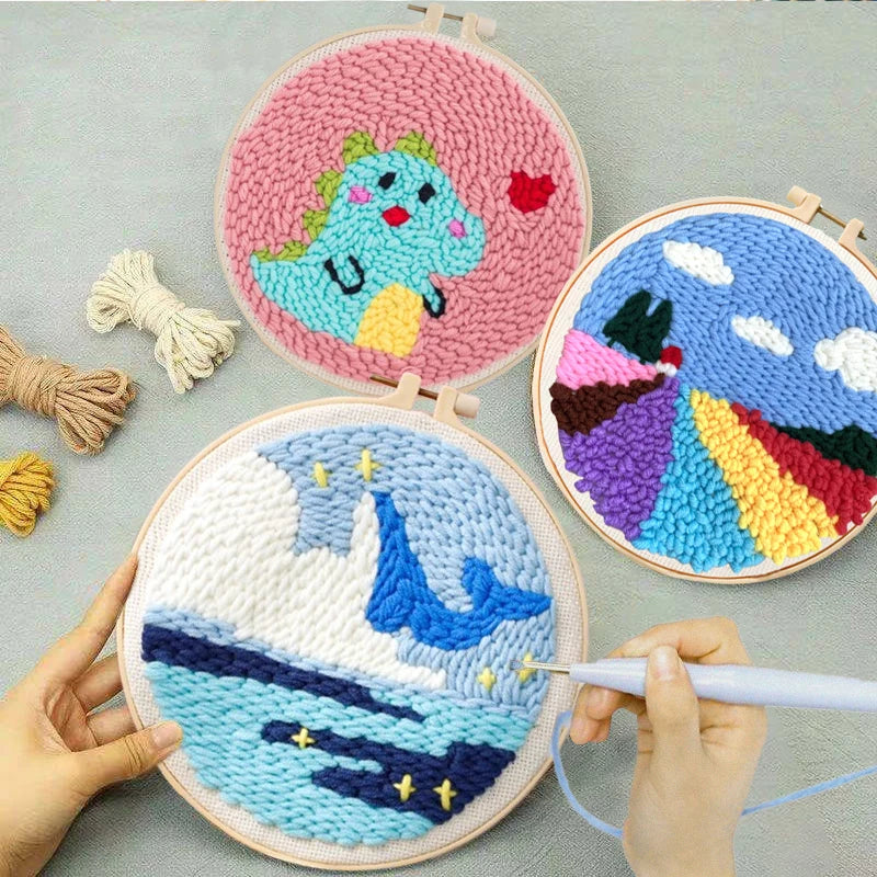 Punch Needle Embroidery Starter Kits For Adults Beginners Punch Needle Tool Threader For Embroidery Hoop Yarn Rug Diy Crafts