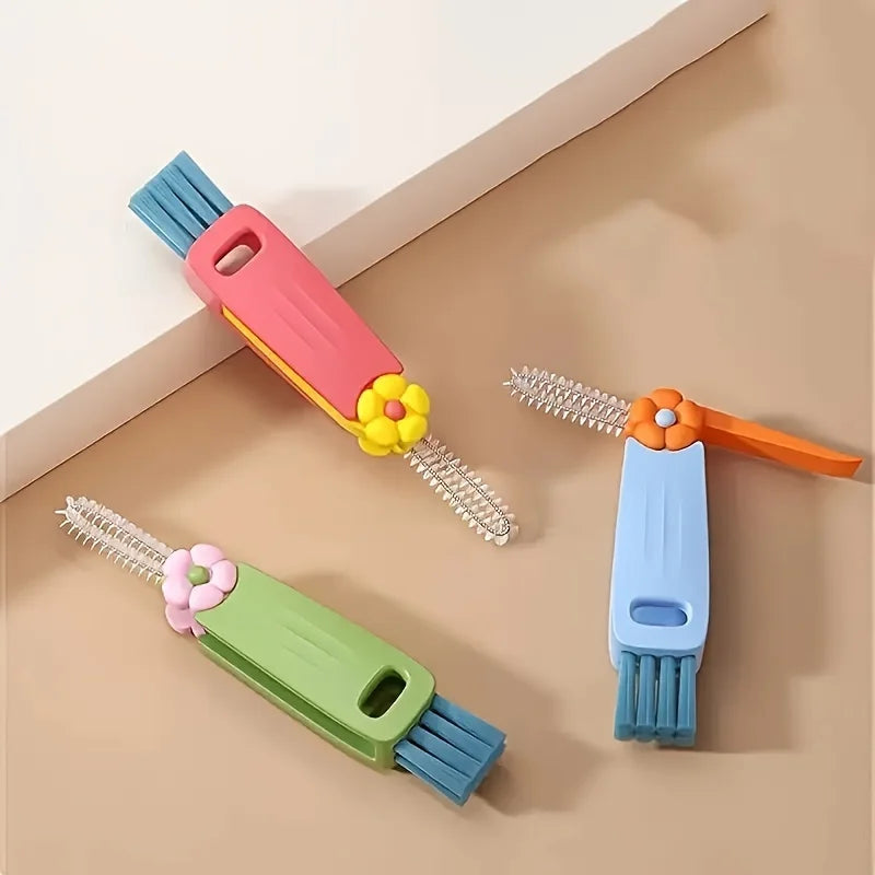 Multifunctional 3 in 1 Cup Cleaning Brushes Rotatable Cup Mouth Brush Bottle Cap Brush Household Groove Gap Cleaning Brush