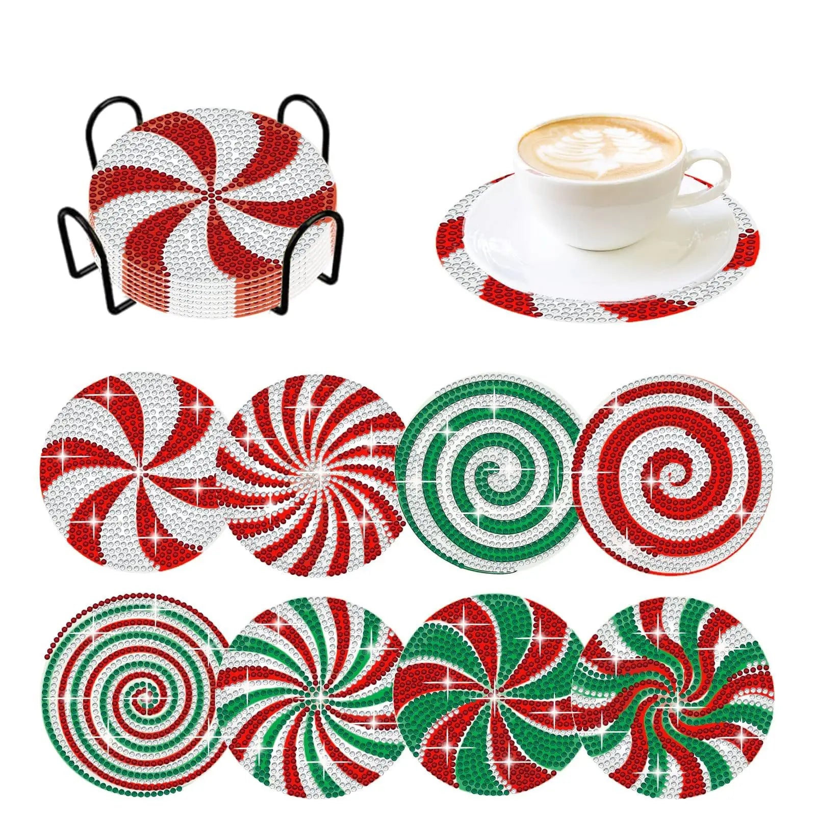 GLOBAL 8pcs/Set DIY Diamond Painting Coasters Animal Cup Cushion for Drinks Crystal Rhinestones Diamond Art Coasters with Holder