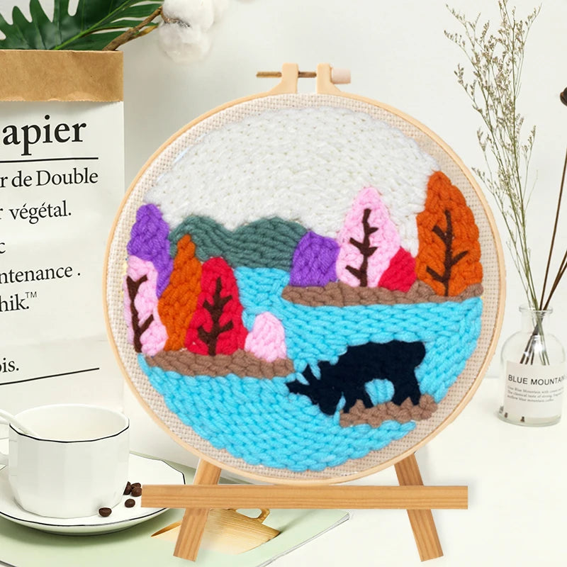 Punch Needle Embroidery Starter Kits For Adults Beginners Punch Needle Tool Threader For Embroidery Hoop Yarn Rug Diy Crafts