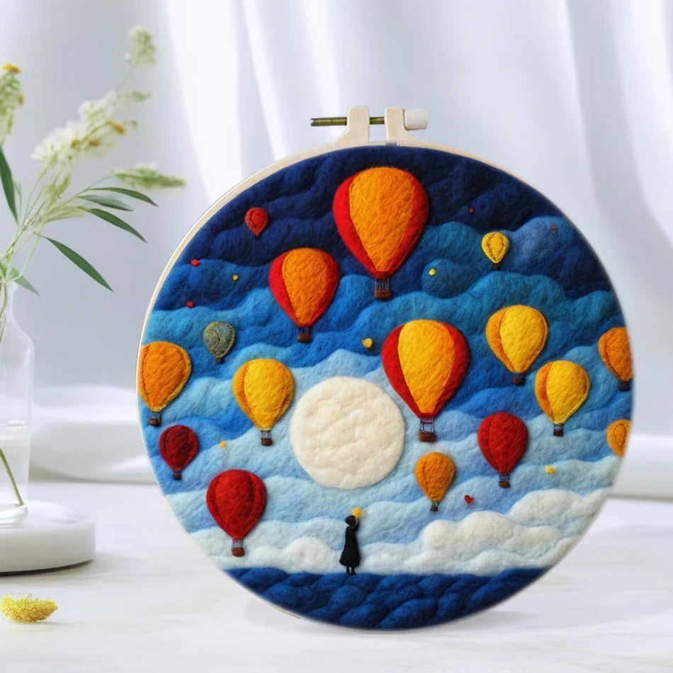 GATYZTORY DIY Wool Painting Kit With Frame Felting Needles Handmade Picture Kit Hot Air Balloon For Home Decors Crafts Gift
