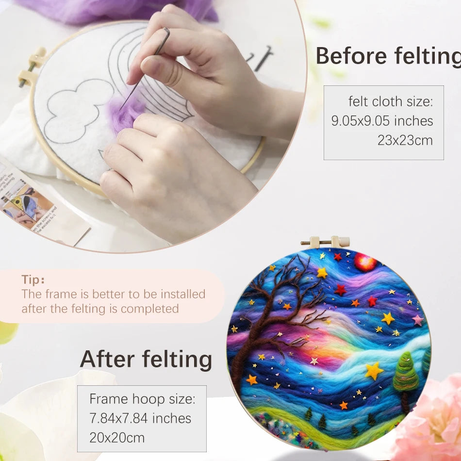 Starry Sky Landscape Needle Felting Painting Kits Adult DIY Wool Needle Felting Starter Kit Mountain Scenery Craft Painting Gift