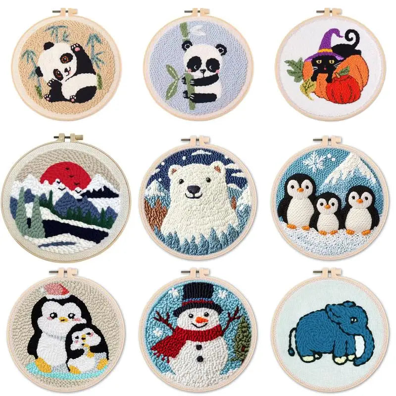Decorative Punch Needle Embroidery Cartoon Animal Pattern For Adults DIY Needlework Wool Punch Needle Poke Embroidery Kit