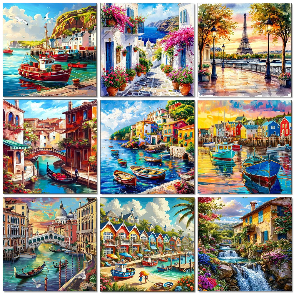 5D Diamond Painting Landscape City Kit Full Diamond Embroidery Scenery Street DIY Gift Home Decor Picture of Rhinestones