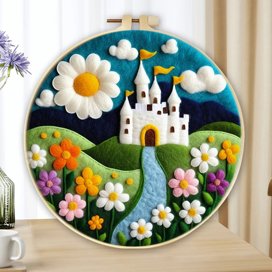 GATYZTORY DIY Wool Painting Kit With Frame Felting Needles Handmade Picture Kit Hot Air Balloon For Home Decors Crafts Gift