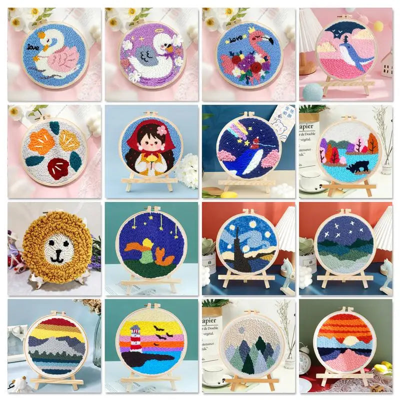 Punch Needle Embroidery Starter Kits For Adults Beginners Punch Needle Tool Threader For Embroidery Hoop Yarn Rug Diy Crafts