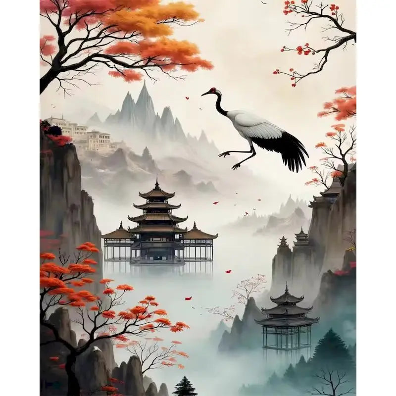 GATYZTORY Sakura Pagoda Painting By Numbers Kits Landscape Drawing Frame Acrylic Paint Coloring By Numbers For Home Decor