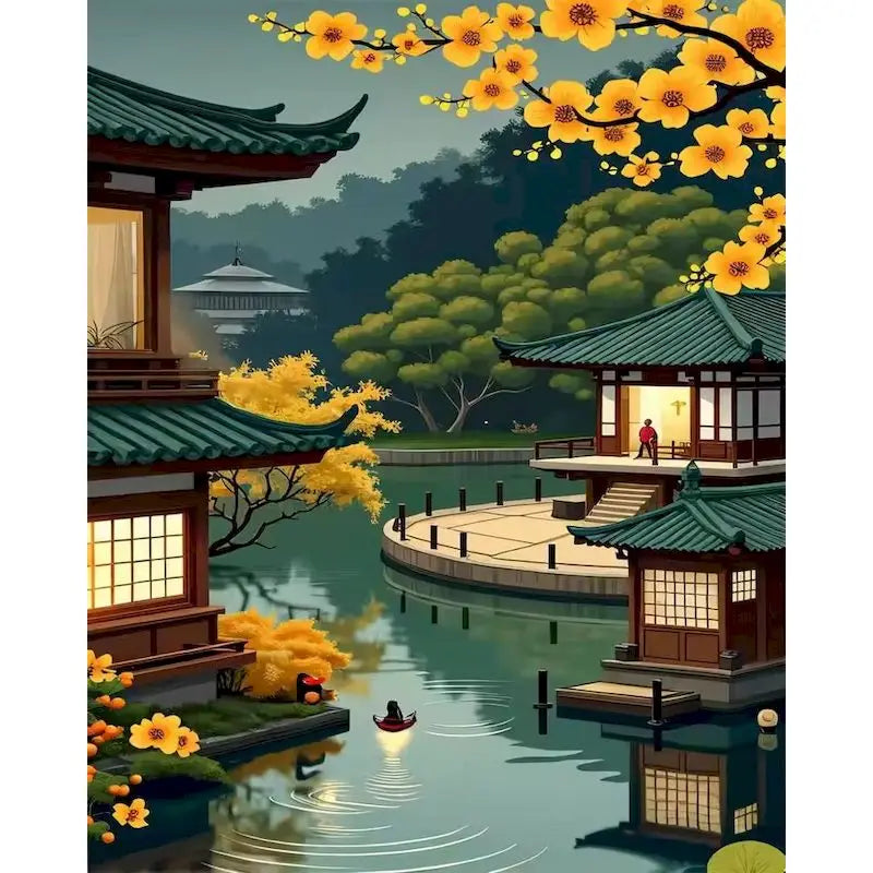 GATYZTORY Sakura Pagoda Painting By Numbers Kits Landscape Drawing Frame Acrylic Paint Coloring By Numbers For Home Decor