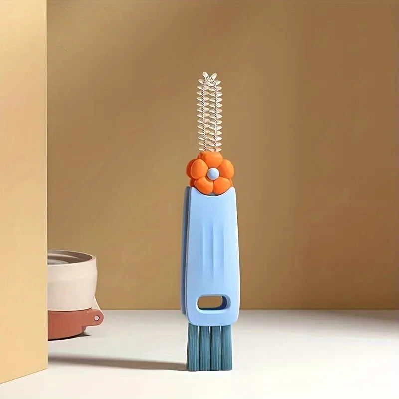 Multifunctional 3 in 1 Cup Cleaning Brushes Rotatable Cup Mouth Brush Bottle Cap Brush Household Groove Gap Cleaning Brush