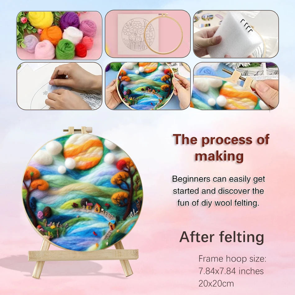 Starry Sky Landscape Needle Felting Painting Kits Adult DIY Wool Needle Felting Starter Kit Mountain Scenery Craft Painting Gift
