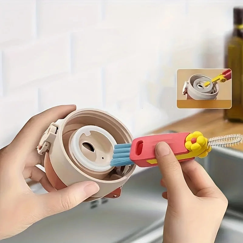 Multifunctional 3 in 1 Cup Cleaning Brushes Rotatable Cup Mouth Brush Bottle Cap Brush Household Groove Gap Cleaning Brush