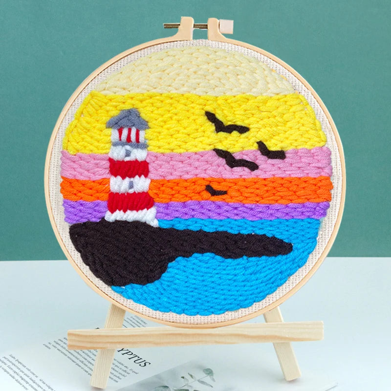 Punch Needle Embroidery Starter Kits For Adults Beginners Punch Needle Tool Threader For Embroidery Hoop Yarn Rug Diy Crafts