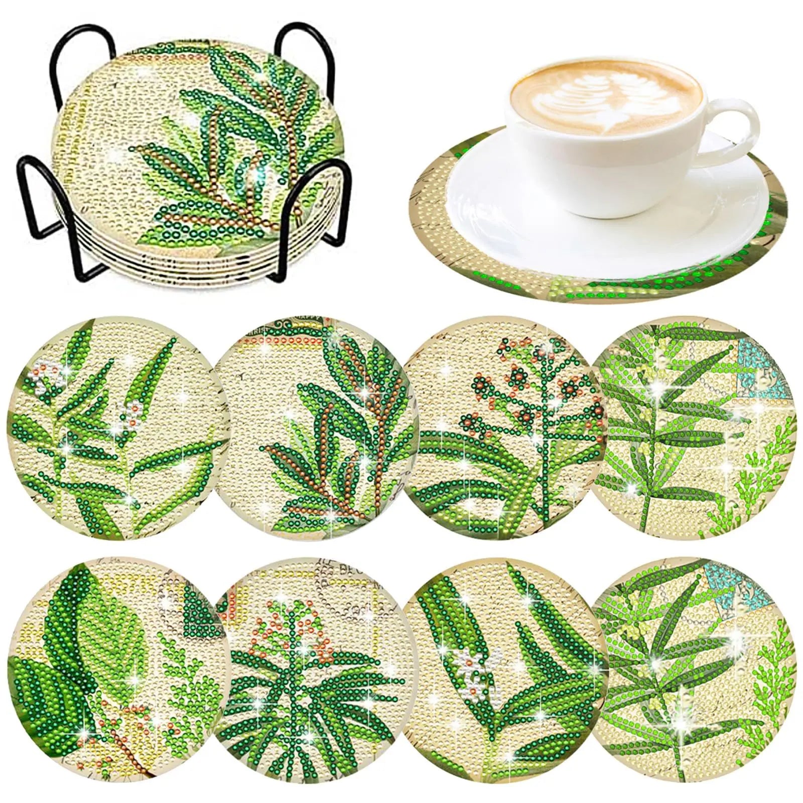 GLOBAL 8pcs/Set DIY Diamond Painting Coasters Animal Cup Cushion for Drinks Crystal Rhinestones Diamond Art Coasters with Holder