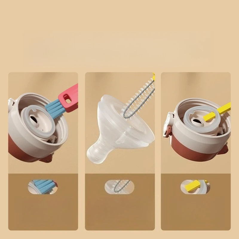 Multifunctional 3 in 1 Cup Cleaning Brushes Rotatable Cup Mouth Brush Bottle Cap Brush Household Groove Gap Cleaning Brush