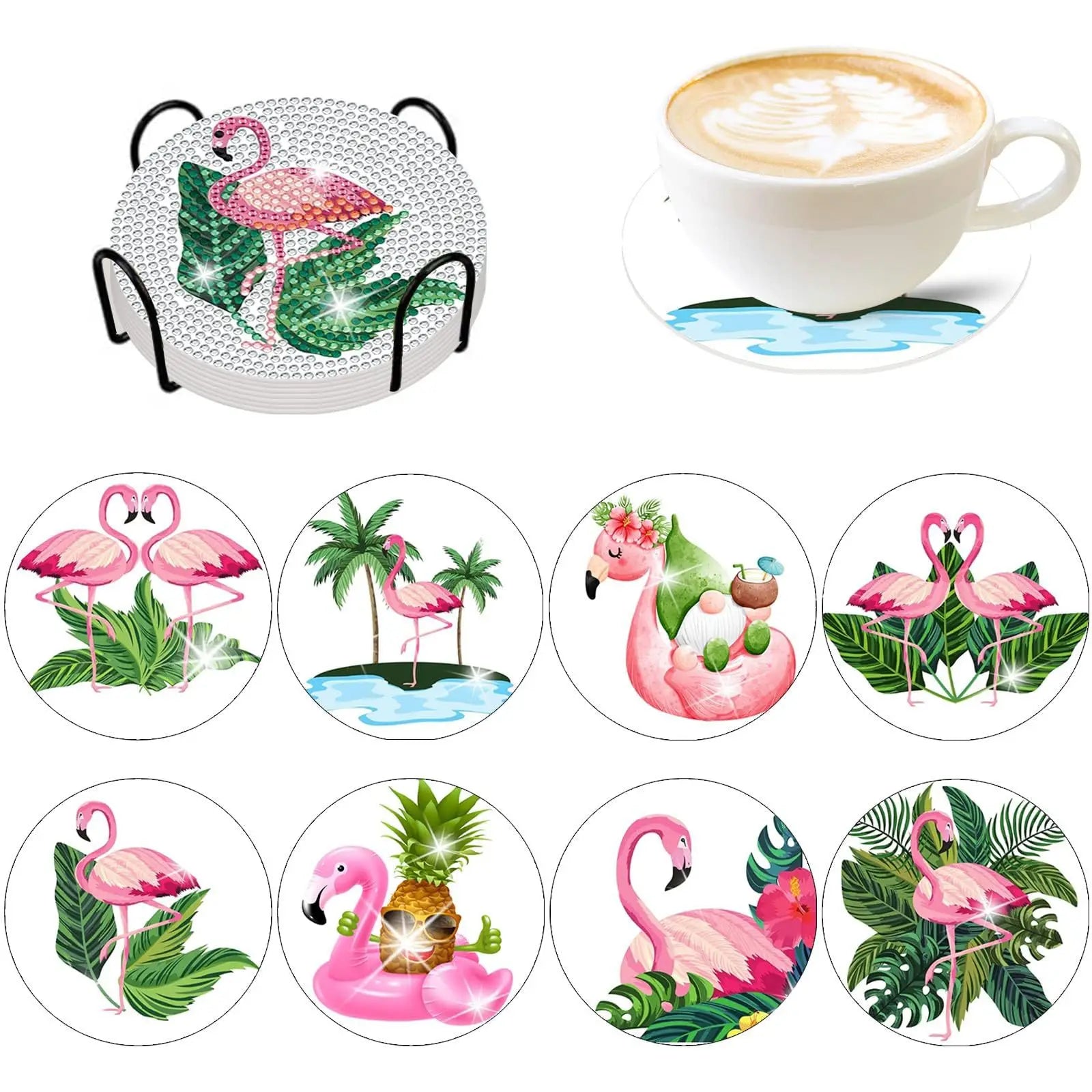 GLOBAL 8pcs/Set DIY Diamond Painting Coasters Animal Cup Cushion for Drinks Crystal Rhinestones Diamond Art Coasters with Holder