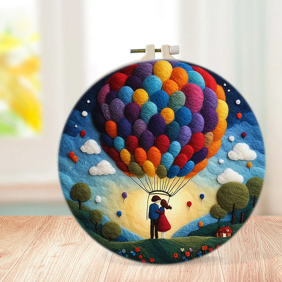 GATYZTORY DIY Wool Painting Kit With Frame Felting Needles Handmade Picture Kit Hot Air Balloon For Home Decors Crafts Gift