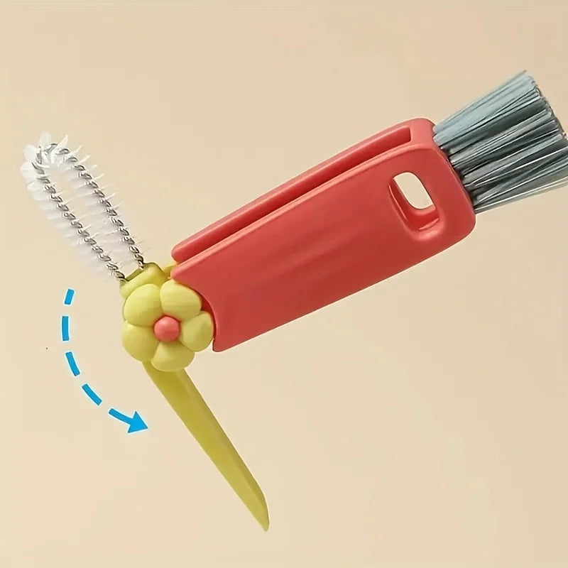 Multifunctional 3 in 1 Cup Cleaning Brushes Rotatable Cup Mouth Brush Bottle Cap Brush Household Groove Gap Cleaning Brush