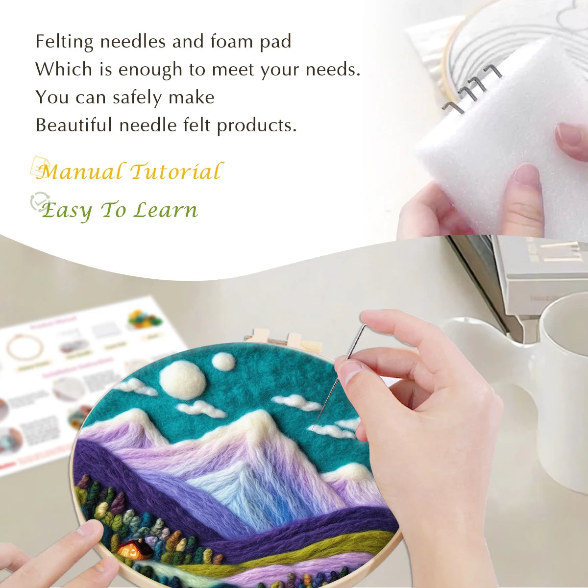 Needle Felting Kit For Beginner Wool Painting Kit DIY Felt Wool Needle Felt Set Tool Landscape Gift Picture For Home Decors