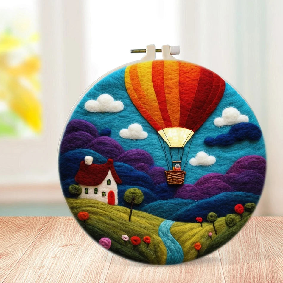 GATYZTORY DIY Wool Painting Kit With Frame Felting Needles Handmade Picture Kit Hot Air Balloon For Home Decors Crafts Gift