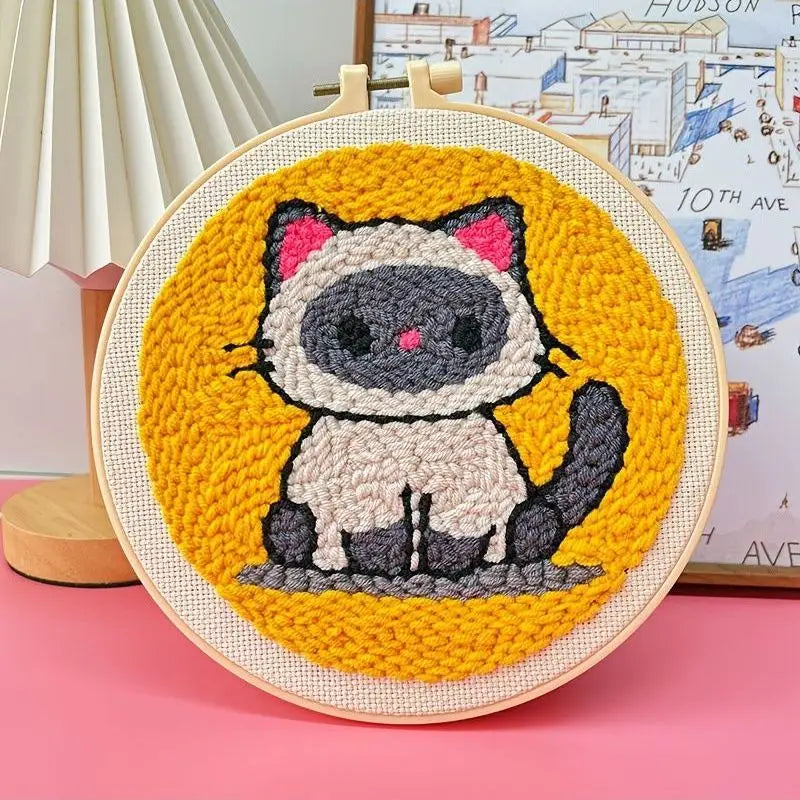 🐱 Kit de broderie Punch Needle – Chat belge tête grise