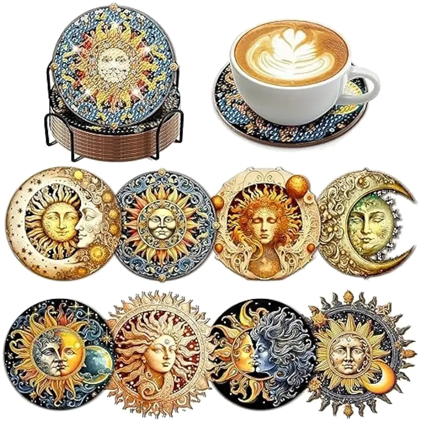 🌞 8Pcs – Diamond Painting – Soleil & Lune