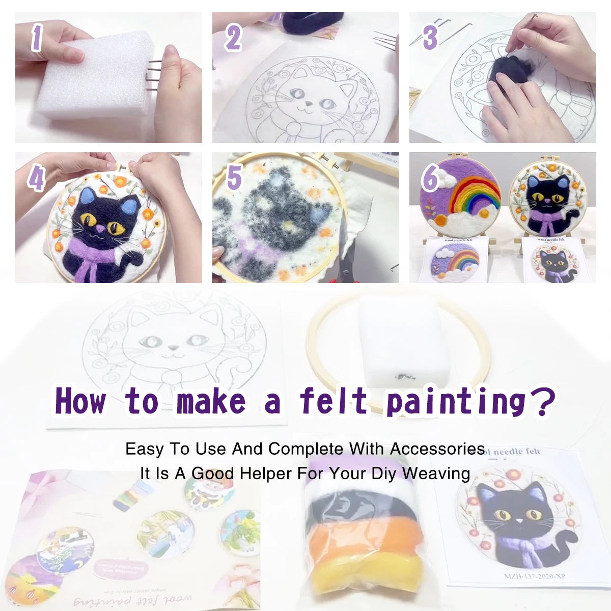 Needle Felting Kit For Beginner Wool Painting Kit DIY Felt Wool Needle Felt Set Tool Landscape Gift Picture For Home Decors