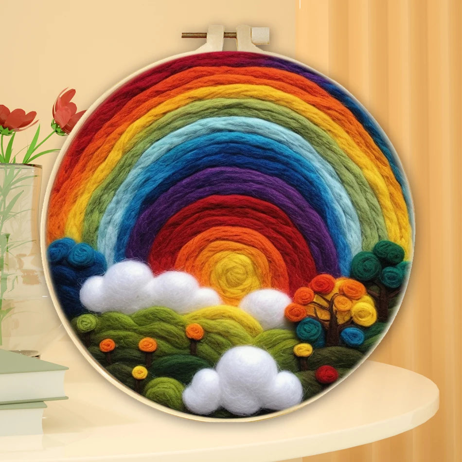 GATYZTORY DIY Wool Painting Kit With Frame Felting Needles Handmade Picture Kit Hot Air Balloon For Home Decors Crafts Gift