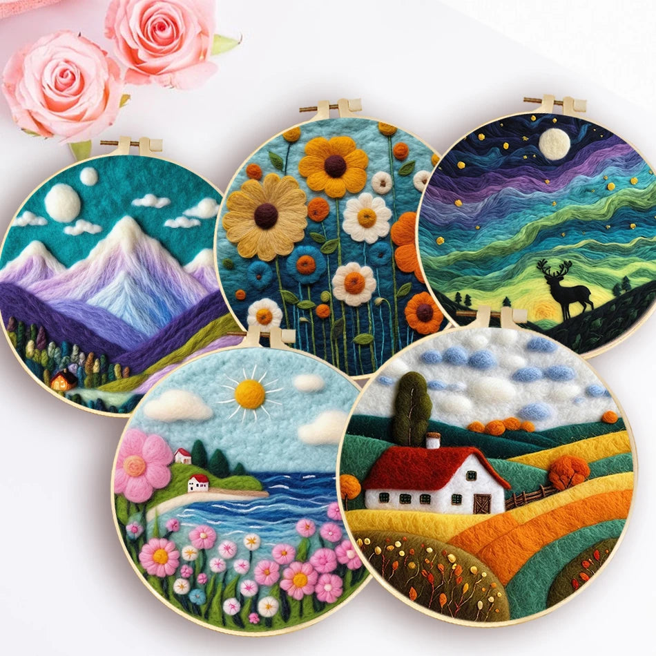 Needle Felting Kit For Beginner Wool Painting Kit DIY Felt Wool Needle Felt Set Tool Landscape Gift Picture For Home Decors