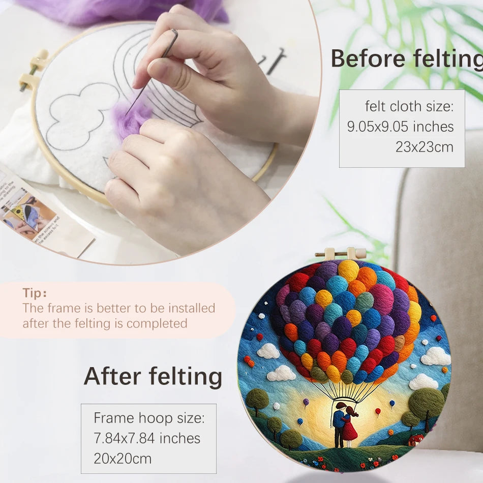 GATYZTORY DIY Wool Painting Kit With Frame Felting Needles Handmade Picture Kit Hot Air Balloon For Home Decors Crafts Gift