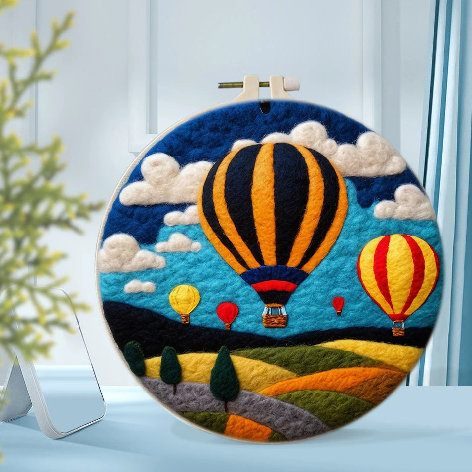 GATYZTORY DIY Wool Painting Kit With Frame Felting Needles Handmade Picture Kit Hot Air Balloon For Home Decors Crafts Gift