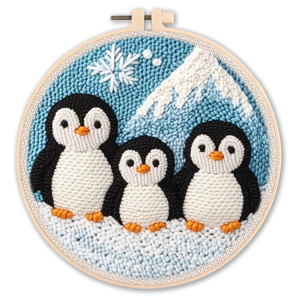 Decorative Punch Needle Embroidery Cartoon Animal Pattern For Adults DIY Needlework Wool Punch Needle Poke Embroidery Kit