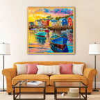 🌅 Diamond Painting – Port pittoresque au coucher de soleil