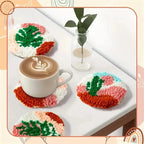 6Pcs Cup Mat Coaster Punch Needle Embroidery Kit For Adult Heart-Shaped Tufting Coaster Drink Mug Mat Table Placemat Decor