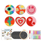 6Pcs Cup Mat Coaster Punch Needle Embroidery Kit For Adult Heart-Shaped Tufting Coaster Drink Mug Mat Table Placemat Decor