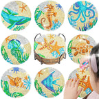 🐢 8Pcs – Diamond Painting – Vie marine colorée
