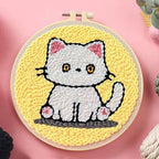 🐱 Kit de broderie Punch Needle – Chat blanc au regard mystérieux